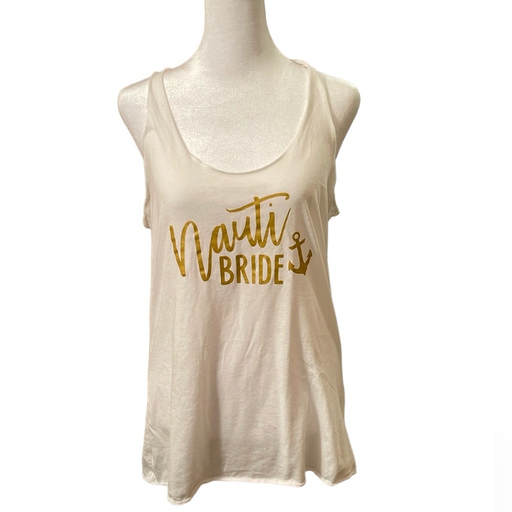 “Nauti Bride” White Nautical Racerback Tank Top Size L Bachelorette Party